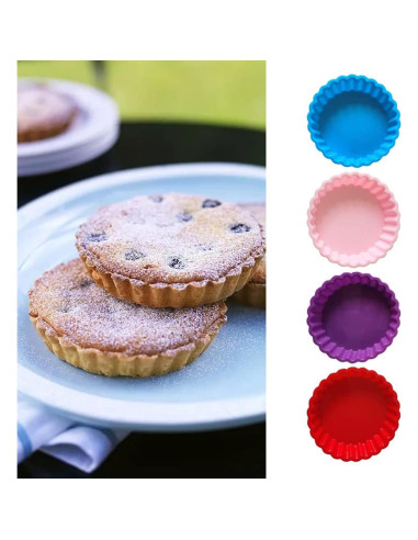 8 Moldes Mini Tartas de Silicona Beiyoule 10.8x2.3cm Antiadherente