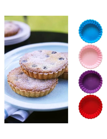 8 Moldes Mini Tartas de Silicona Beiyoule 10.8x2.3cm Antiadherente