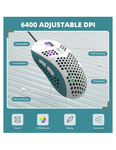 Ratón Gaming ZIYOU LANG RGB con Cable 6400 DPI Ultraligero