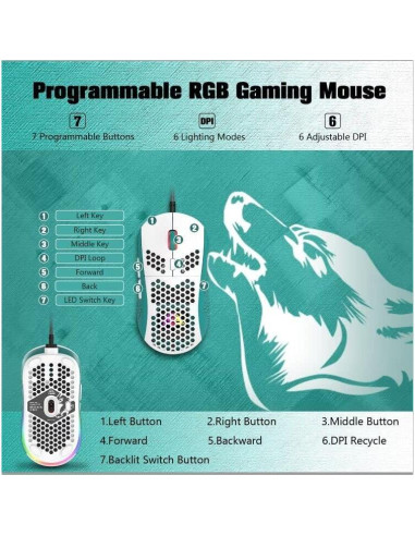 Ratón Gaming ZIYOU LANG RGB con Cable 6400 DPI Ultraligero