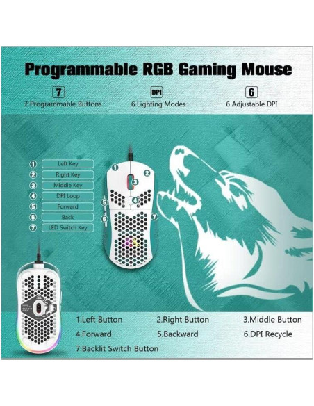 Ratón Gaming ZIYOU LANG RGB con Cable 6400 DPI Ultraligero