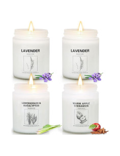 Set de 4 Velas Aromáticas de Cera de Soja - Lavanda, Manzana Canela, Hierba de Limón