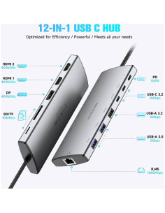 RSHTECH Hub USB C 12 en 1 Doble Monitor 4K Adaptador Multiport 2