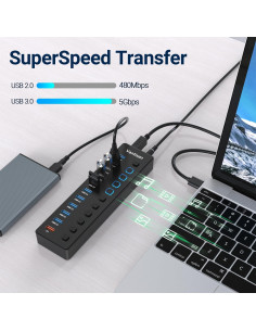 Hub USB 3.0 Alimentado 11 Puertos con Carga Rápida 5V 4A 2