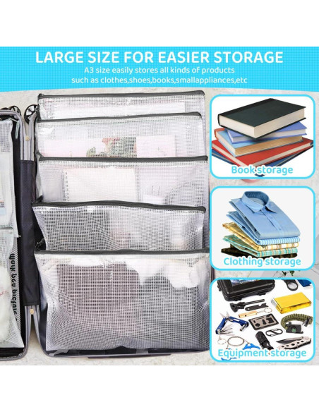 24 Bolsas de Cremallera de Malla A3 YOPCDJ 43x30 cm Negro