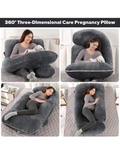 Almohada de Maternidad Elover en Forma de U 145x71 cm Terciopelo Negro 2