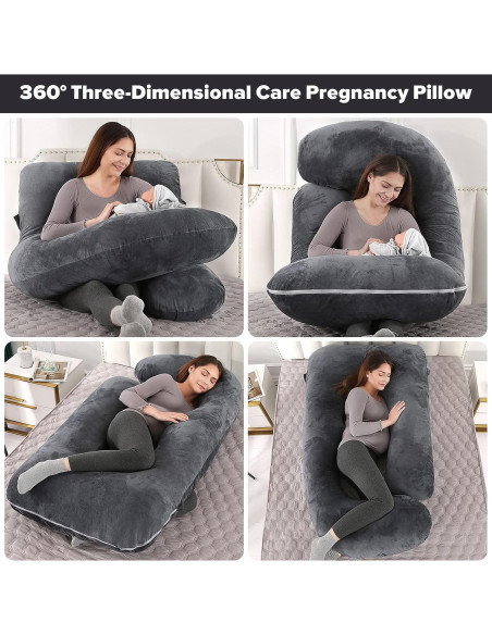 Almohada de Maternidad Elover en Forma de U 145x71 cm Terciopelo Negro