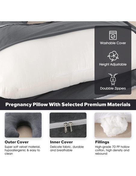 Almohada de Maternidad Elover en Forma de U 145x71 cm Terciopelo Negro