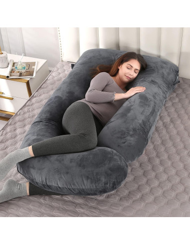 Almohada de Maternidad Elover en Forma de U 145x71 cm Terciopelo Negro