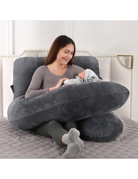 Almohada de Maternidad Elover en Forma de U 145x71 cm Terciopelo Negro