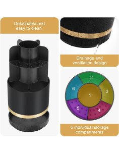 Organizador de Baño GFWARE Negro 6 Compartimentos Rotatorio 360 2