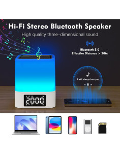 Altavoz Bluetooth Ebhako W10 con Luz Nocturna y Reloj Despertador 2
