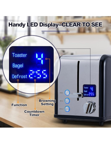 Tostadora CUSIMAX de 2 Rebanadas Acero Inoxidable LED 6 Niveles