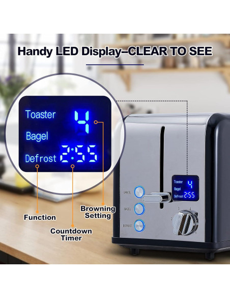 Tostadora CUSIMAX de 2 Rebanadas Acero Inoxidable LED 6 Niveles