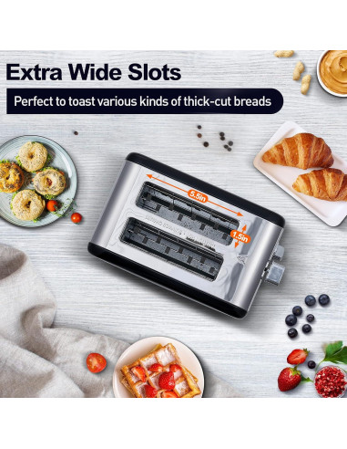 Tostadora CUSIMAX de 2 Rebanadas Acero Inoxidable LED 6 Niveles