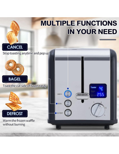 Tostadora CUSIMAX de 2 Rebanadas Acero Inoxidable LED 6 Niveles