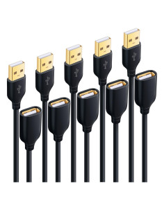 Cable de Extensión USB 2.0 Besgoods 3m 5-Pack Negro