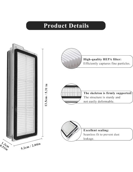 Filtro HEPA Soniicmomo Compatible con Roborock Qrevo - Paquete de 6