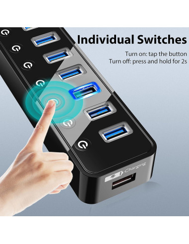 Hub USB 3.0 Alimentado 7 Puertos con Carga Inteligente BYX2-0504000-1