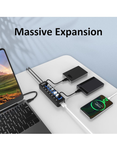 Hub USB 3.0 Alimentado 7 Puertos con Carga Inteligente BYX2-0504000-1