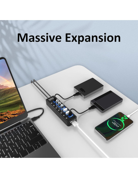 Hub USB 3.0 Alimentado 7 Puertos con Carga Inteligente BYX2-0504000-1