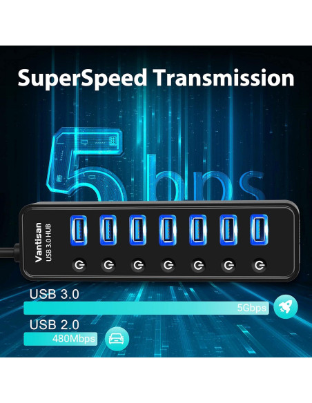 Hub USB 3.0 Alimentado 7 Puertos con Carga Inteligente BYX2-0504000-1