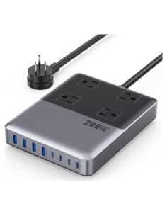 Estación de Carga 12-en-1 USB C 200W con 4 AC y 8 USB