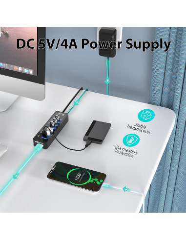 Hub USB 3.0 Alimentado 7 Puertos con Carga Inteligente BYX2-0504000-1