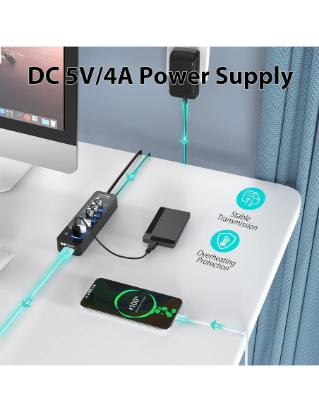 Hub USB 3.0 Alimentado 7 Puertos con Carga Inteligente BYX2-0504000-1