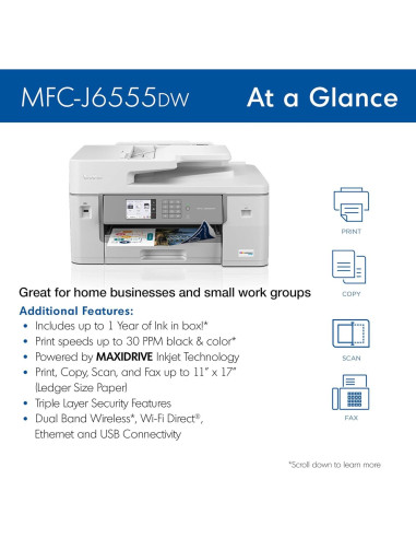 Impresora Brother MFC-J6555DW INKvestment Color A3 Todo-en-Uno
