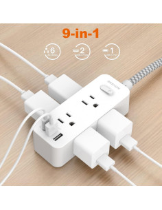 Regleta de Sobretensión BESHON 5FT con 6 Salidas y 3 USB 2