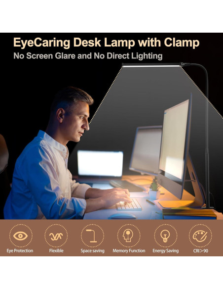 Lámpara de Escritorio LED LIBORA con Abrazadera, 3 Modos y 10 Brillos