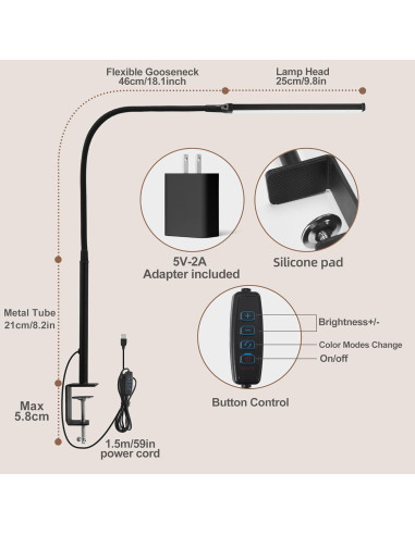 Lámpara de Escritorio LED LIBORA con Abrazadera, 3 Modos y 10 Brillos