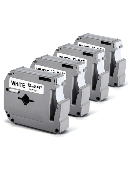 Cinta de Etiqueta Labelife M-K231 12mm Negro sobre Blanco - Paquete de 4