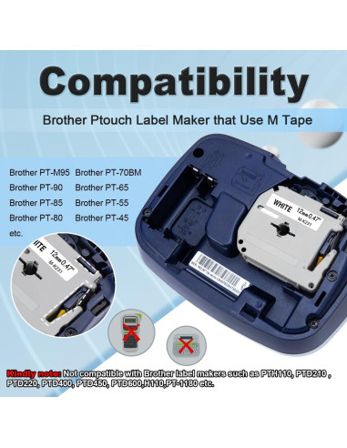 Cinta de Etiqueta Labelife M-K231 12mm Negro sobre Blanco - Paquete de 4