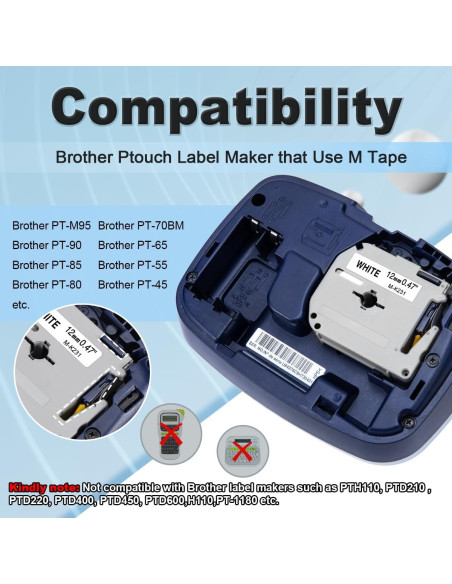 Cinta de Etiqueta Labelife M-K231 12mm Negro sobre Blanco - Paquete de 4