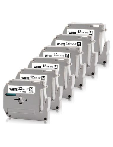 Cinta de Etiqueta Absonic M231 12mm Negra sobre Blanca - 6 Pack