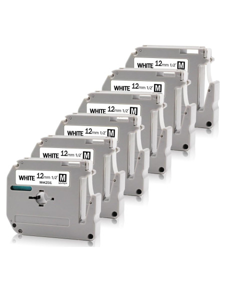 Cinta de Etiqueta Absonic M231 12mm Negra sobre Blanca - 6 Pack