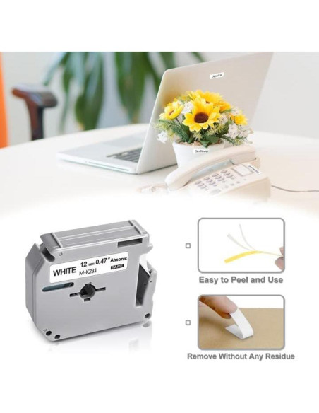 Cinta de Etiqueta Absonic M231 12mm Negra sobre Blanca - 6 Pack