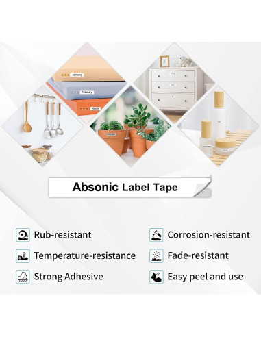 Cinta de Etiqueta Absonic M231 12mm Negra sobre Blanca - 6 Pack