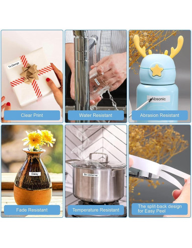 Cinta de Etiqueta Absonic M231 12mm Negra sobre Blanca - 6 Pack