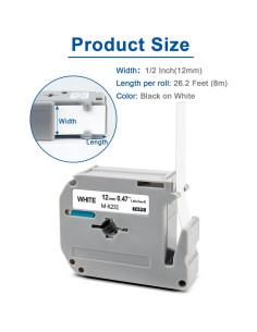 Paquete de 6 Cintas de Etiqueta M-K231s Labelwell 12mm Negro sobre Blanco 2