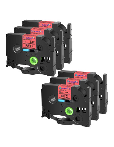 Cinta de Etiqueta Laminada USUPERINK TZe-431 12mm Negra/Roja 6PK