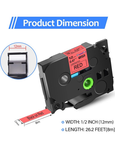 Cinta de Etiqueta Laminada USUPERINK TZe-431 12mm Negra/Roja 6PK