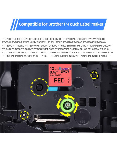 Cinta de Etiqueta Laminada USUPERINK TZe-431 12mm Negra/Roja 6PK