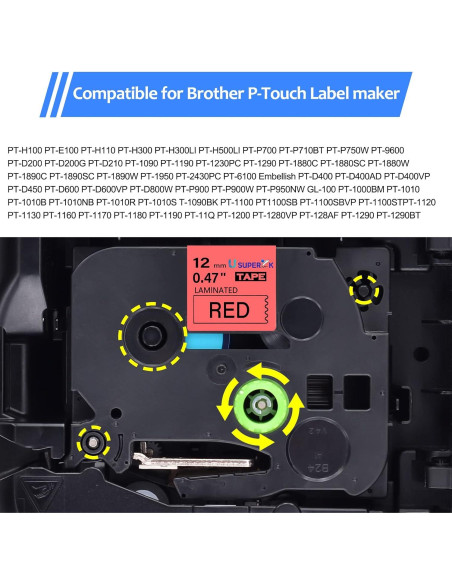 Cinta de Etiqueta Laminada USUPERINK TZe-431 12mm Negra/Roja 6PK