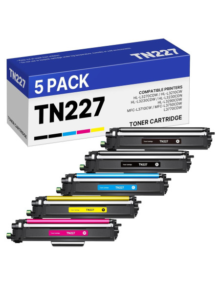 Cartucho de Tóner TN227 de Alto Rendimiento - 5 Piezas para Brother
