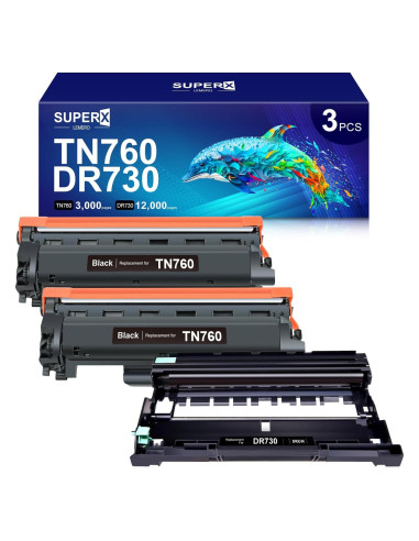 Cartucho de Tóner LEMERO SUPERX TN760 y Tambor DR730 - 3 Piezas