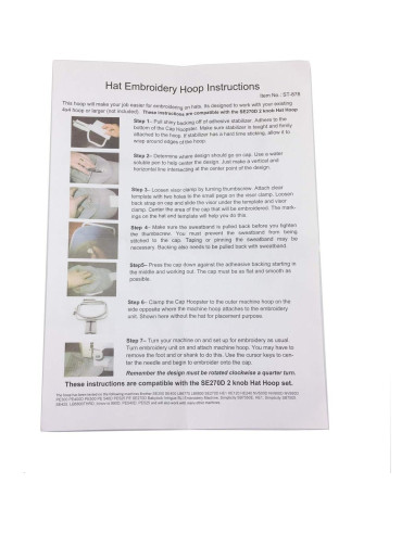 Aro de Bordado para Gorras YEQIN 10.16x10.16 cm Compatible Brother