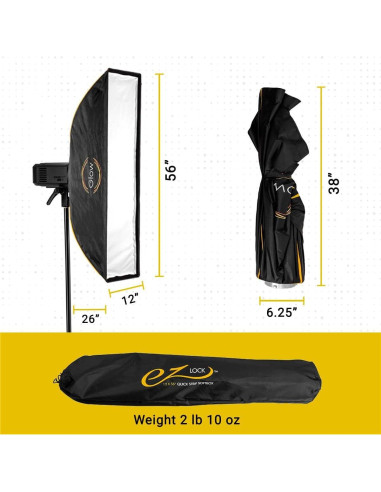 Softbox Glow EZ Lock 12x56" Montaje Bowens con Difusores